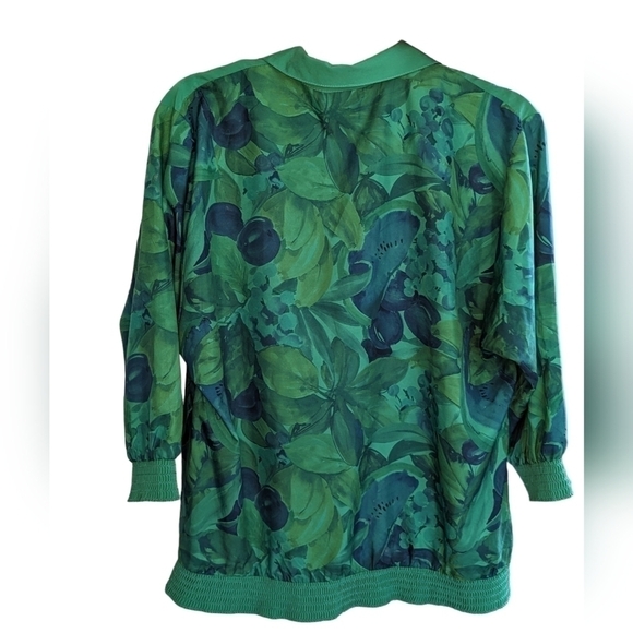 Vintage GW Division of Graff Tropical Green Floral Half Button Blouse Top Size M - Picture 4 of 14